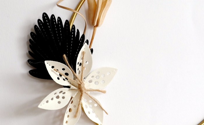 DT Farbton Papier : Couronne fleurs en papier et fleurs&nbsp;séchées