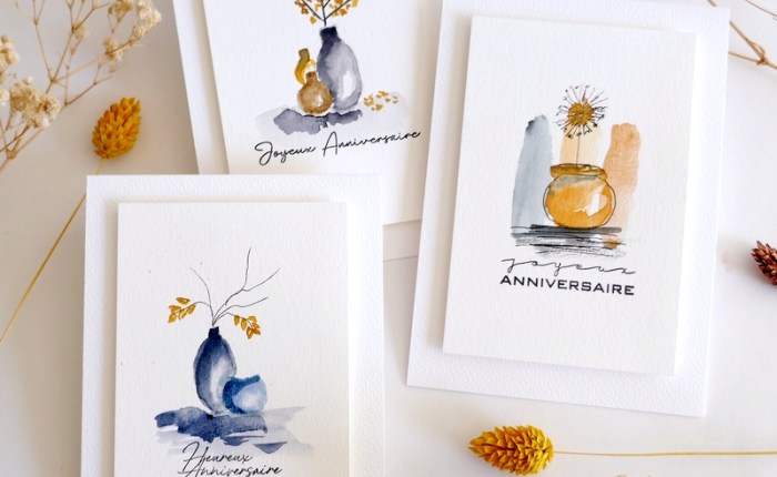 Trio de cartes d&rsquo;anniversaire à l&rsquo;aquarelle