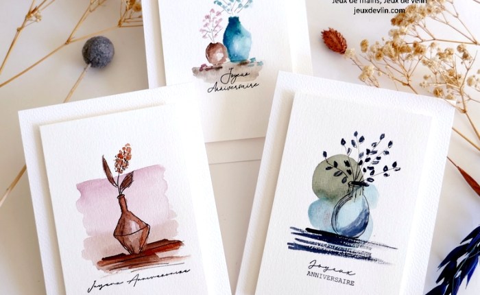 Un nouveau trio de cartes d&rsquo;anniversaire à l&rsquo;aquarelle