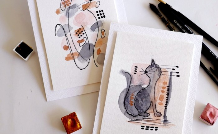 Duo de cartes à l&rsquo;aquarelle – Petits Chats (Sans&nbsp;texte)