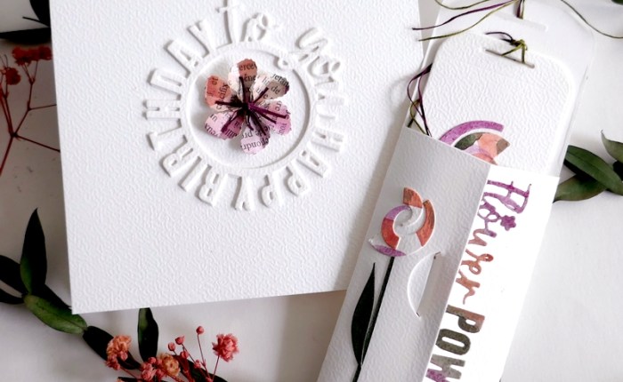 DT Farbton Papier : Flower Power (Carte anniversaire et marque-pages).