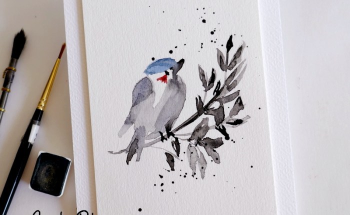 Carte à l&rsquo;aquarelle façon peinture chinoise (Sans&nbsp;texte)